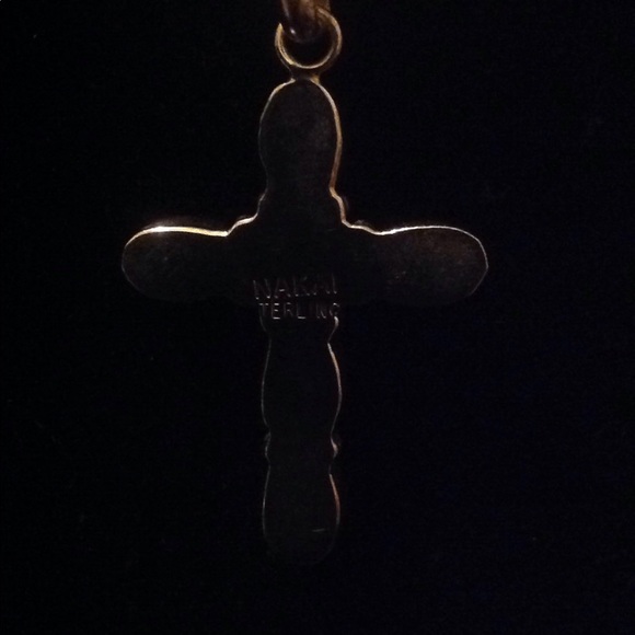 Nakai stamped sterling cross with Amethyst, Garnet, & pearl necklace & pendant - Picture 5 of 7